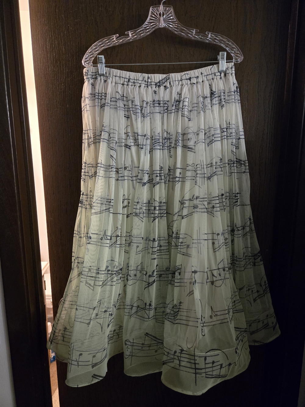 Anthropologie Maeve Green Tulle Midi Skirt with Black Musical Note Print